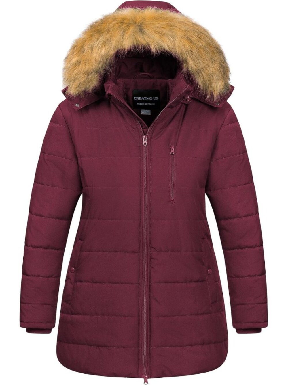 Plus Size Women's Winter Puffer Coat, Fleece Lined Parka, Removable Fur Hood